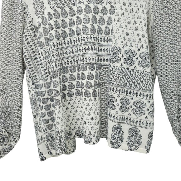 Chicos Open Front Cardigan Womens Size 2 US L Ruched Sleeve Sweater Paisley - Picture 13 of 16